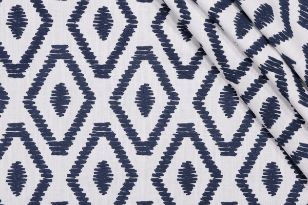 Valiant Fabrics Canyon Embroidered Drapery Fabric in Navy