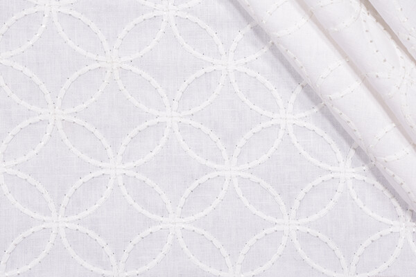Valiant Fabrics Cycle Embroidered Drapery Fabric in Off-White