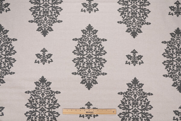 Acorn Filigree Printed Drapery Fabric in Gunmetal