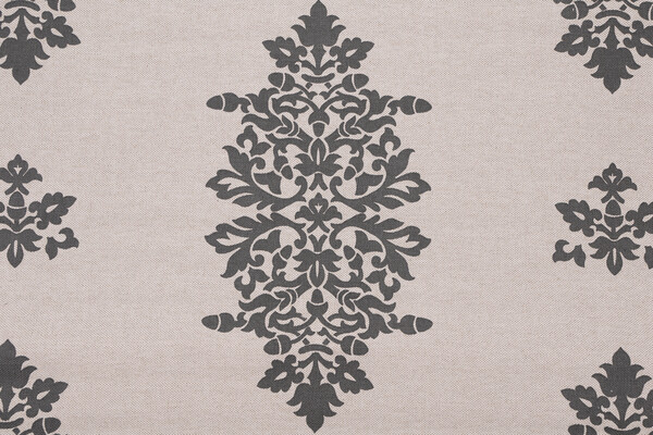 Acorn Filigree Printed Drapery Fabric in Gunmetal