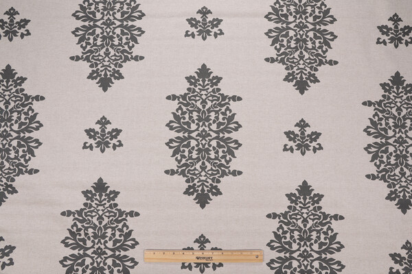 Acorn Filigree Printed Drapery Fabric in Gunmetal