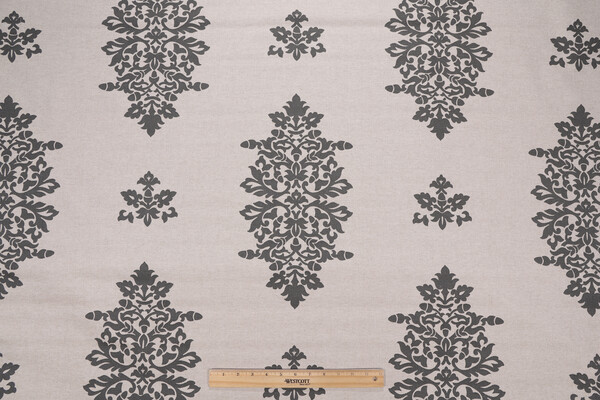 Acorn Filigree Printed Drapery Fabric in Gunmetal