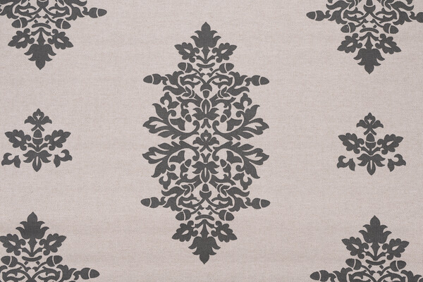 Acorn Filigree Printed Drapery Fabric in Gunmetal