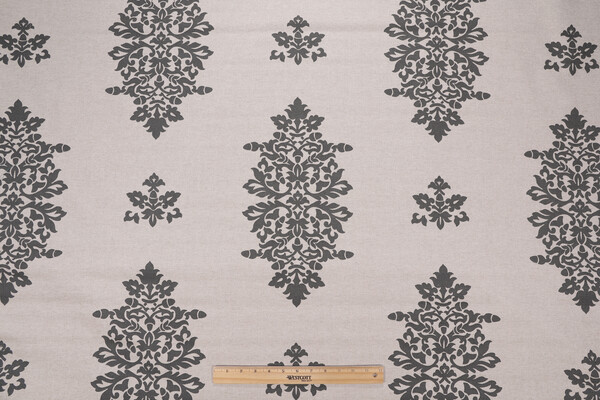 Acorn Filigree Printed Drapery Fabric in Gunmetal