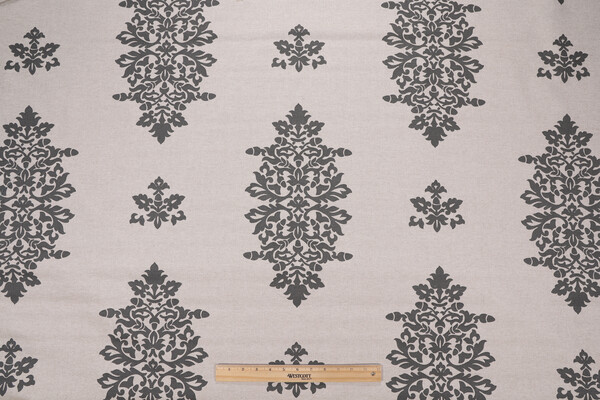 Acorn Filigree Printed Drapery Fabric in Gunmetal