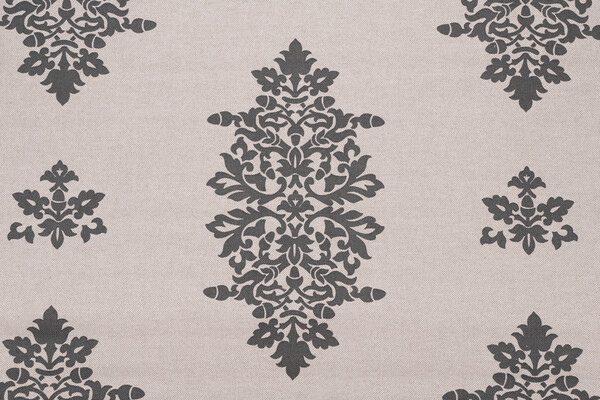 Acorn Filigree Printed Drapery Fabric in Gunmetal