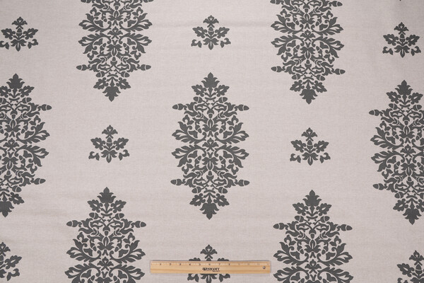 Acorn Filigree Printed Drapery Fabric in Gunmetal