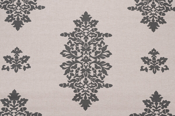 Acorn Filigree Printed Drapery Fabric in Gunmetal