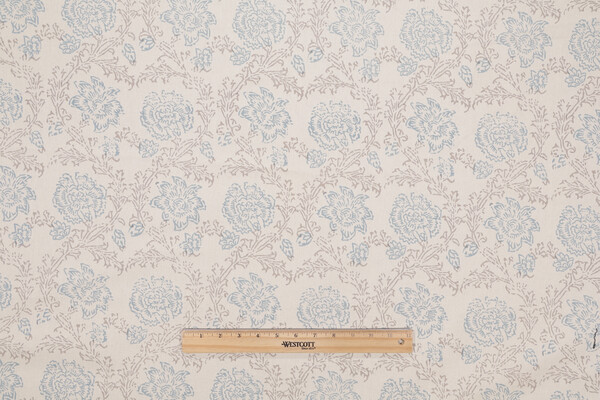 Ajmer Handprint Printed Drapery Fabric in Aqua/Tan