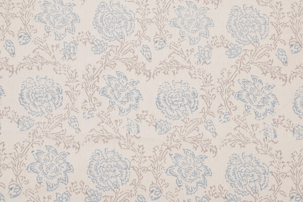 Ajmer Handprint Printed Drapery Fabric in Aqua/Tan