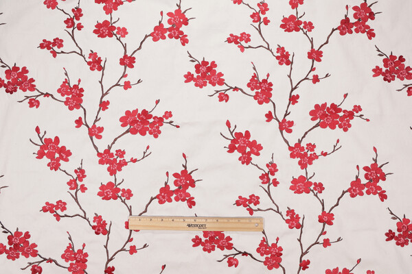Hangzhou Embroidered Drapery Fabric in Scarlet