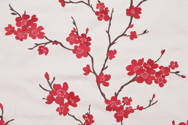 Hangzhou Embroidered Drapery Fabric in Scarlet