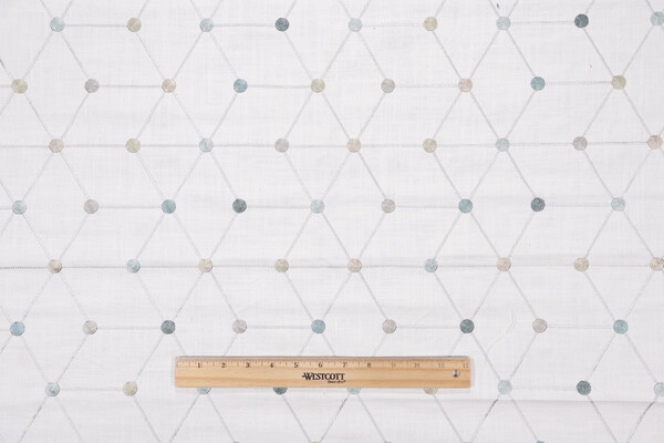 Asterisk Embroidered Drapery Fabric in Aqua