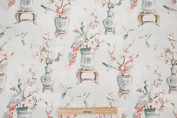Chinoiserie Printed Drapery Fabric in Mineral