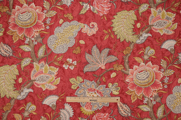 P Kaufmann Finley Printed Linen Blend Drapery Fabric in Rouge