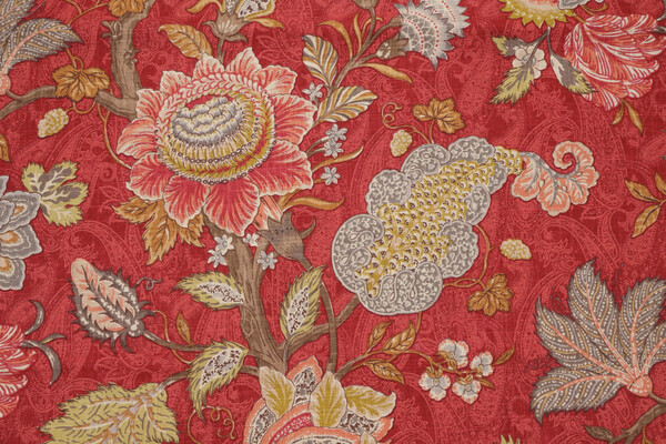 P Kaufmann Finley Printed Linen Blend Drapery Fabric in Rouge