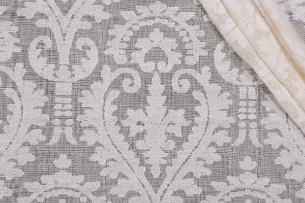 Belgian Heart Sheer Drapery Fabric in Natural