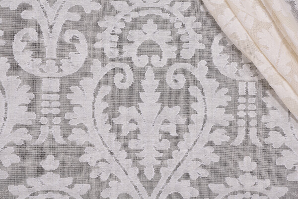 Belgian Heart Sheer Drapery Fabric in Natural