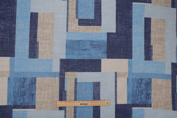 PK Lifestyles Squared Off Printed Cotton Blend Drapery Fabric in Celestial 