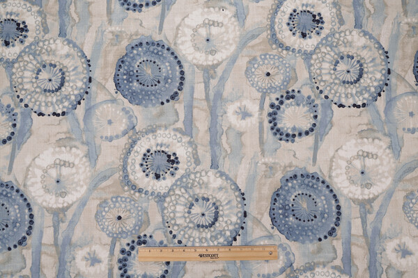 Ellen Degeneres Majorca Printed Cotton Drapery Fabric in Denim 