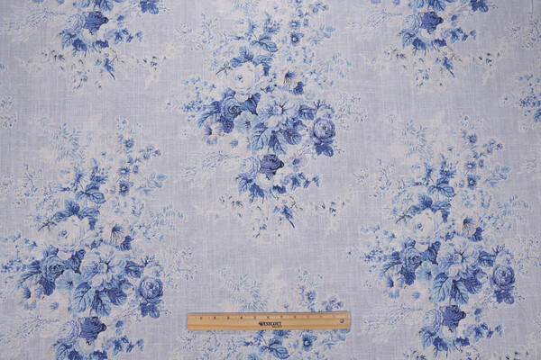 Villa D Ascoli Royal Bloom Printed Linen Blend Drapery Fabric in Porcelain 