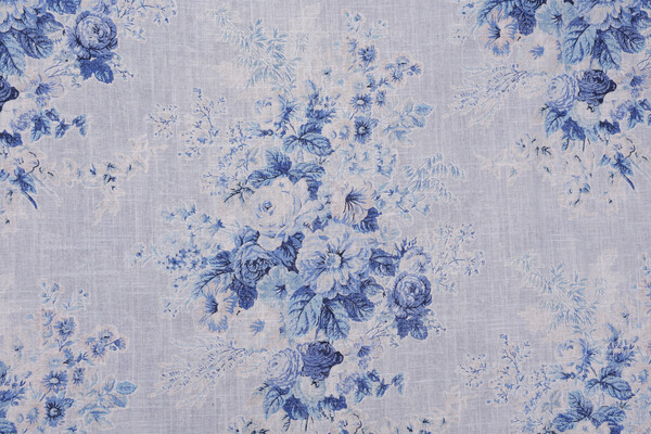 Villa D Ascoli Royal Bloom Printed Linen Blend Drapery Fabric in Porcelain 
