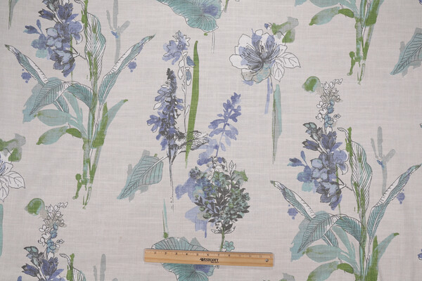 Sample of PK Lifestyles Free-Hand Floral Printed Cotton Blend Drapery Fabric in Atmosphere 