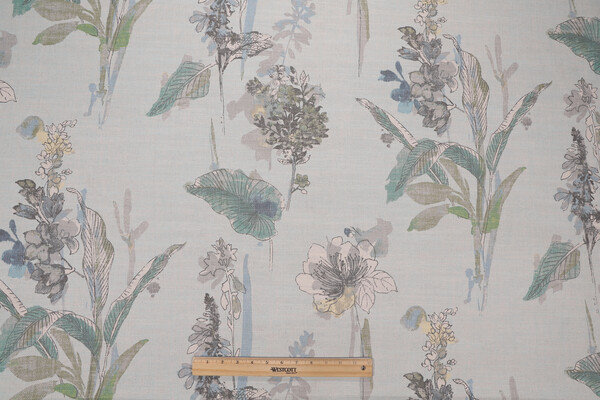 PK Lifestyles Free-Hand Floral Printed Cotton Blend Drapery Fabric in Glacier 