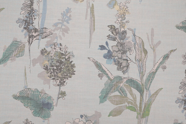 PK Lifestyles Free-Hand Floral Printed Cotton Blend Drapery Fabric in Glacier 
