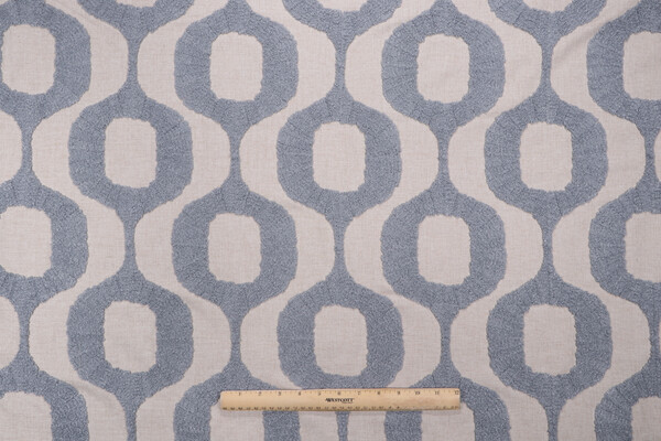 Hamilton Top Knots Embroidered Drapery Fabric in Dusk