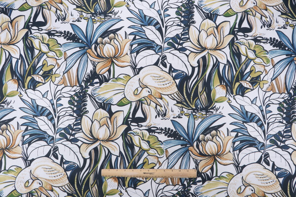 Stof France Echassier Printed Drapery Fabric in Marine