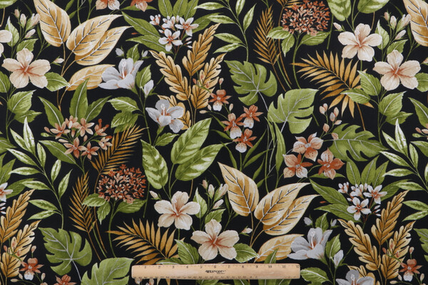 Richloom Carena Printed Polyester Outdoor Fabric in Ebony