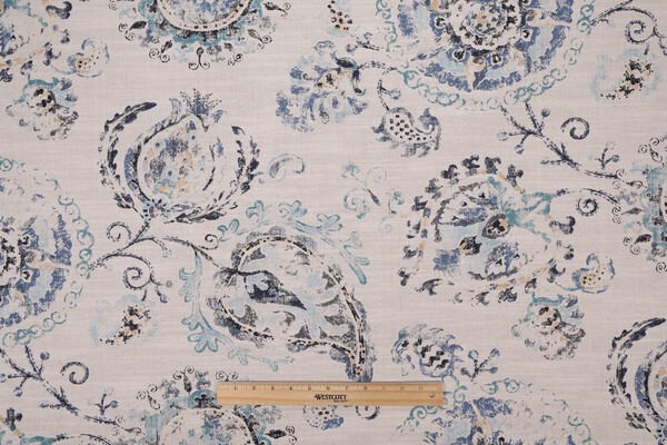 P Kaufmann Janara Printed Cotton Blend Drapery Fabric in Indigo 