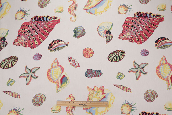 Seashells Printed Cotton Drapery Fabric in Multi 