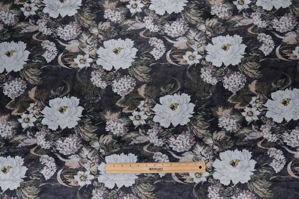 Garden Printed Velvet Upholstery Fabric in Midnight 