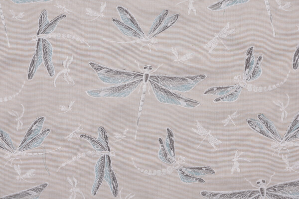 Dragonfly Embroidered Decorator Fabric in Aqua 