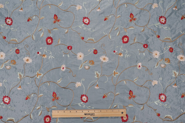 Marcia Embroidered Drapery Fabric in Slate Blue 