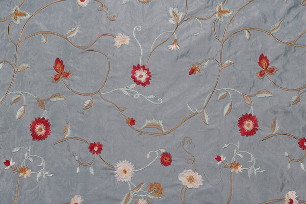 Marcia Embroidered Drapery Fabric in Slate Blue 