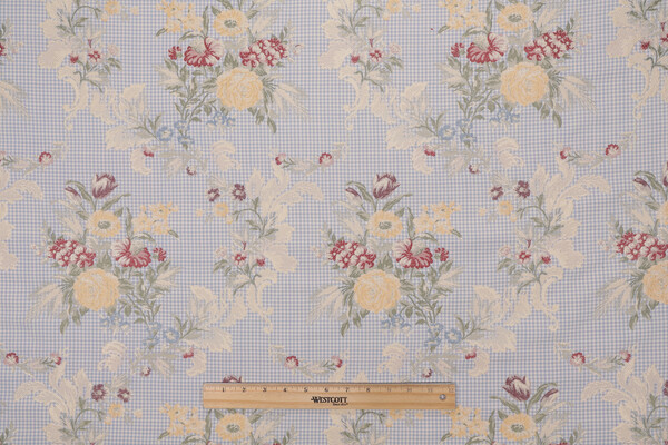 Gingham Bouquet Tapestry Upholstery Fabric in Red/Multi 