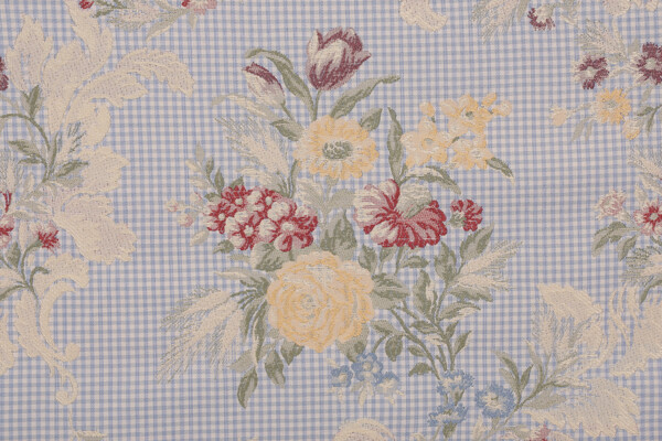 Gingham Bouquet Tapestry Upholstery Fabric in Red/Multi 