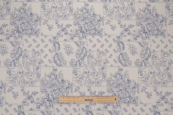 Floral Patchwork Woven Upholstery Fabric in Porcelain 