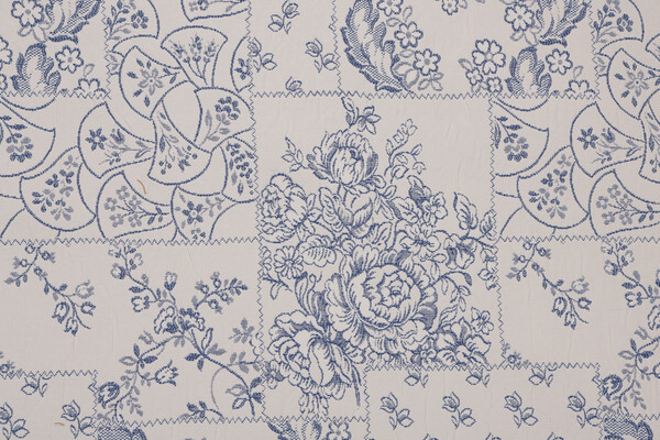 Floral Patchwork Woven Upholstery Fabric in Porcelain 