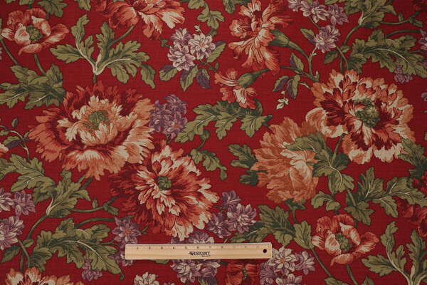 Braemore Floral Printed Drapery Fabric in Red 