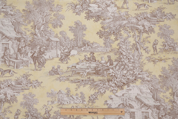 Portfolio Toile Printed Drapery Fabric in Yellow/Grey 
