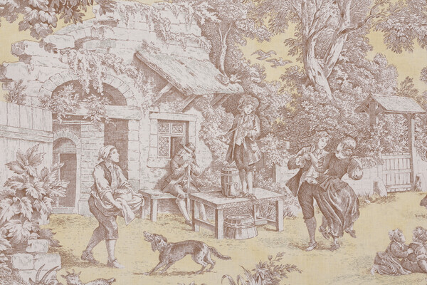 Portfolio Toile Printed Drapery Fabric in Yellow/Grey 