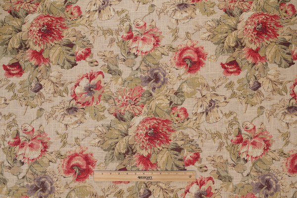 Covington Floral Printed Linen Blend Drapery Fabric in Red 