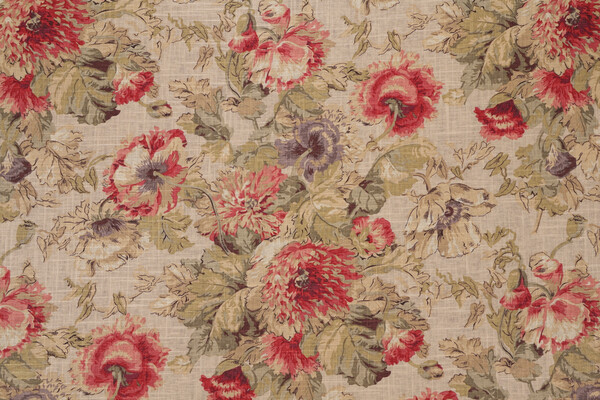 Covington Floral Printed Linen Blend Drapery Fabric in Red 