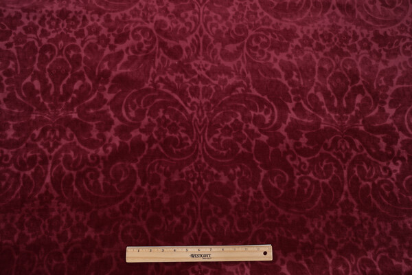 Padilla Damask Velvet Upholstery Fabric in Wine