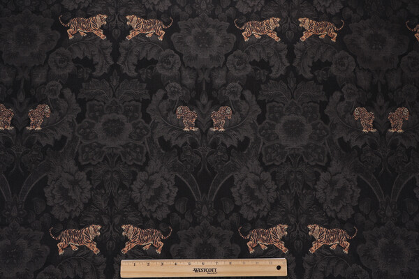 Tiger Damask Decorator Fabric in Carbon