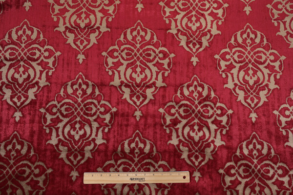 Damask Velvet Upholstery Fabric in Ruby
